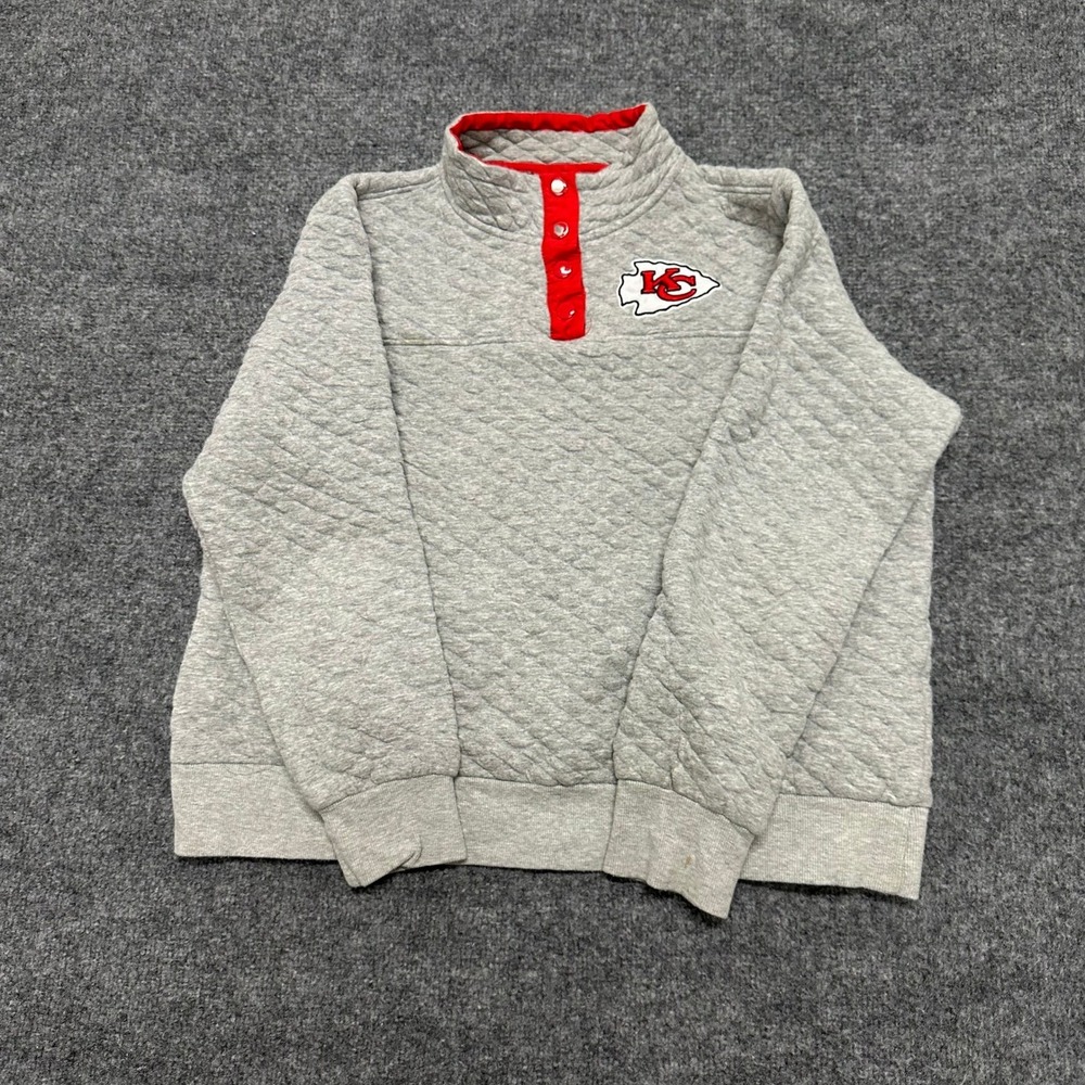 NFL Team Apparel Sweatshirt Womens XL Grey Quilted Kansas City Chiefs Snap Neck